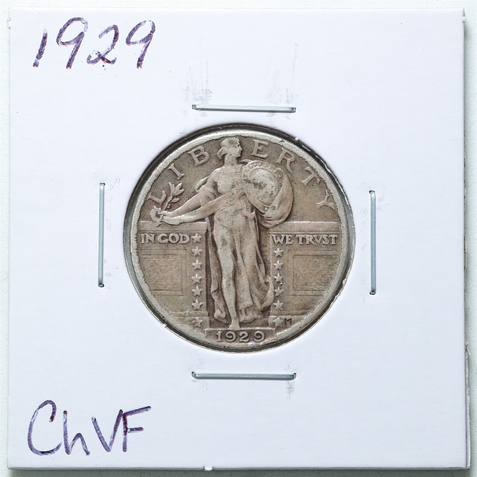 1929 25C Standing Liberty Silver Quarter Dollar in Choice VF Condition #6355