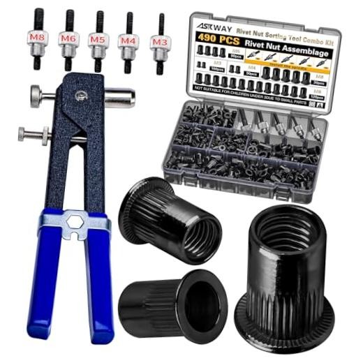 Rivet Nut Tool Kit - 490Pcs Black Zinc - 490 PCS