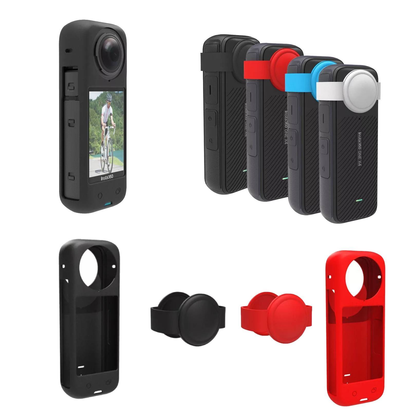 For Insta360 X4 Camera Silicone Protective Cover Case + Lens Cap Set Accessories