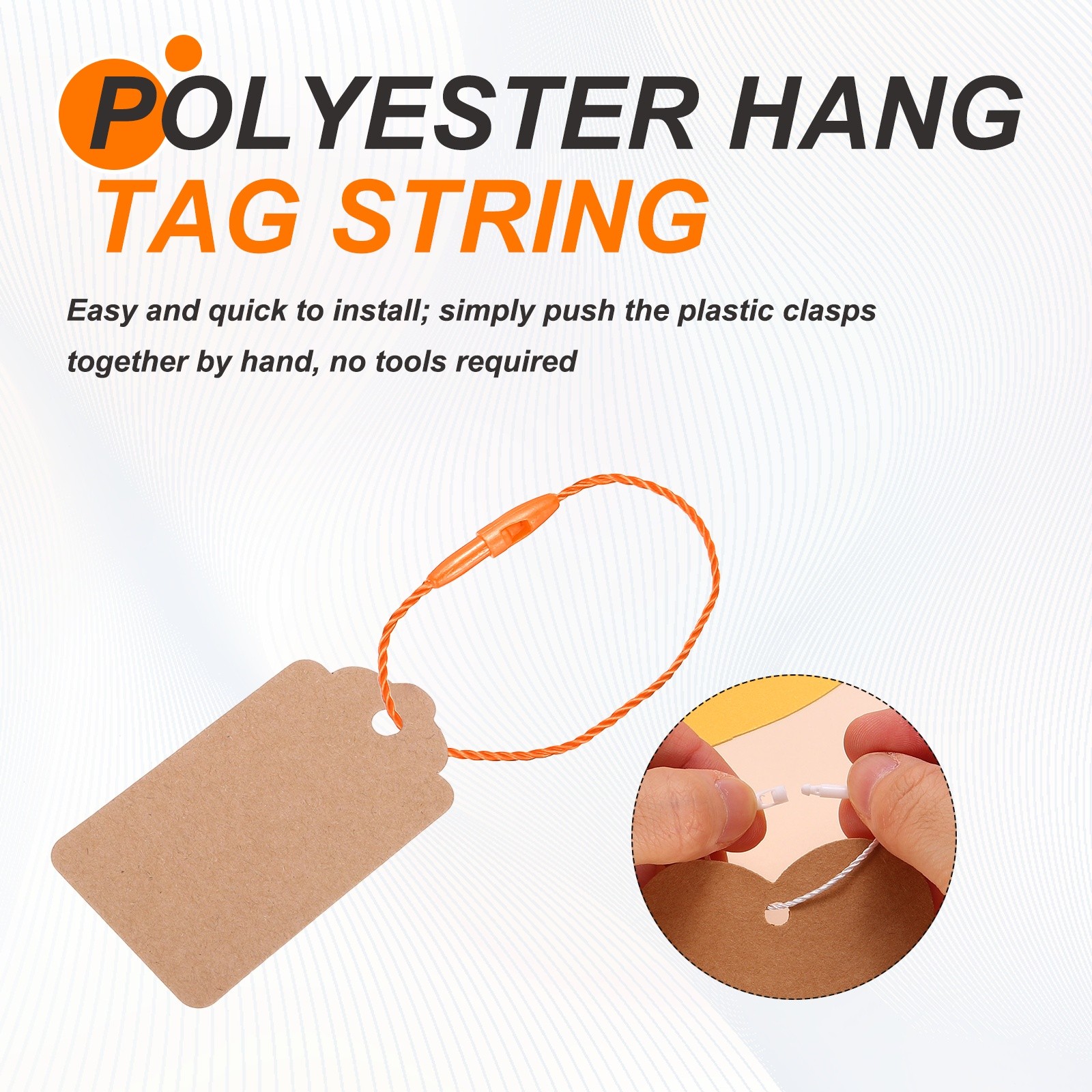 500 Pcs Polyester Hang Tag String 5" Snap Lock Pins Loop Fastener, Orange