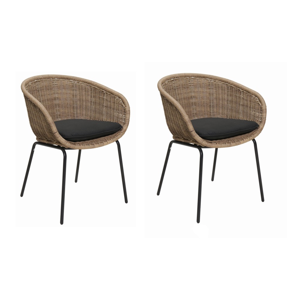 Outdoor Wicker Rattan Bucket Chair with Cushion - Set of 2 Weather-Resistant