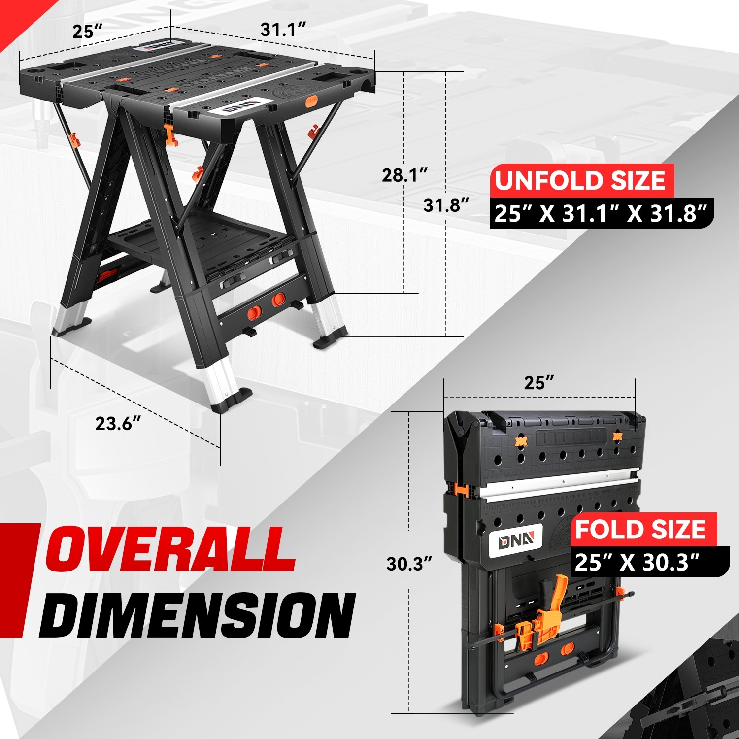 25" X 31.1" X 31.8" Painted Black Foldable Work Table for Workbench Sawhorse