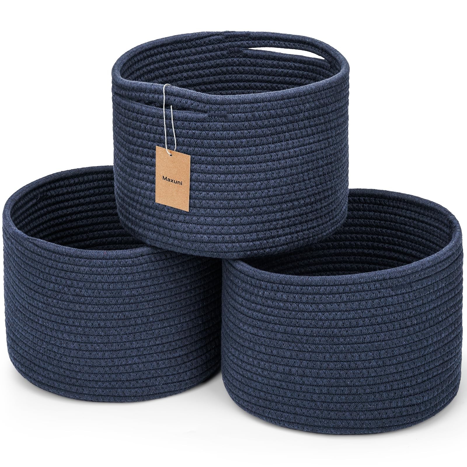 3 Pack Small Rope Storage Baskets 9.8x9.8x7.1 Inch Cotton Decorative Navy