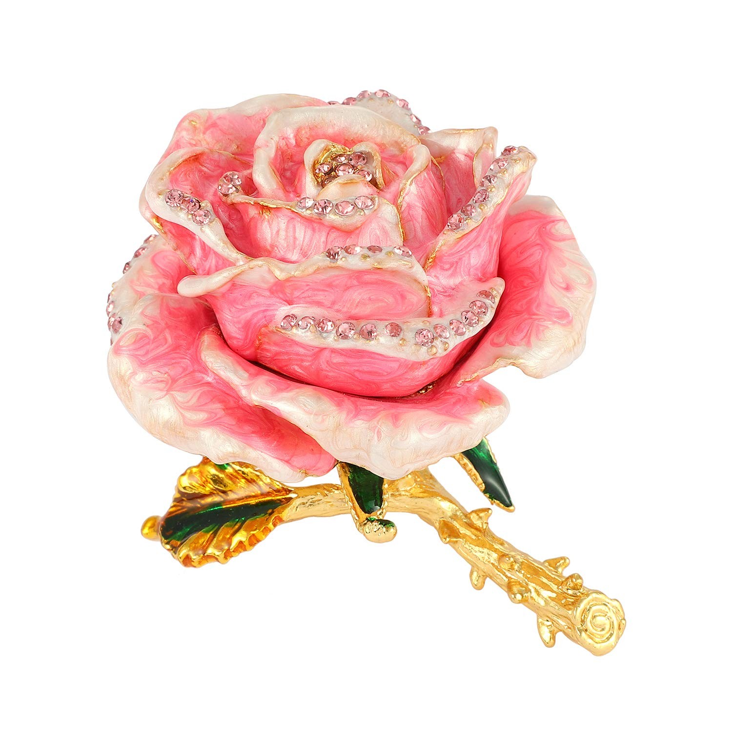 QIFU Decorative Hand Painted Rose Hinged Jewelry 2.95*2.44*2.17 inches, Pink