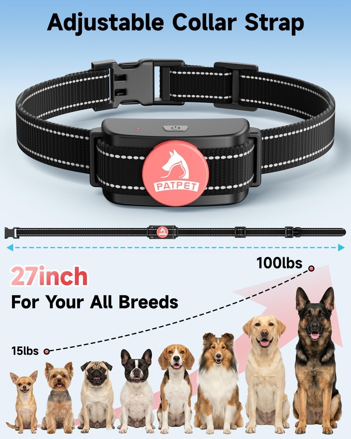 Electronic Dog Training Collar - Beep Vibration Shock Modes, 1000ft Range,