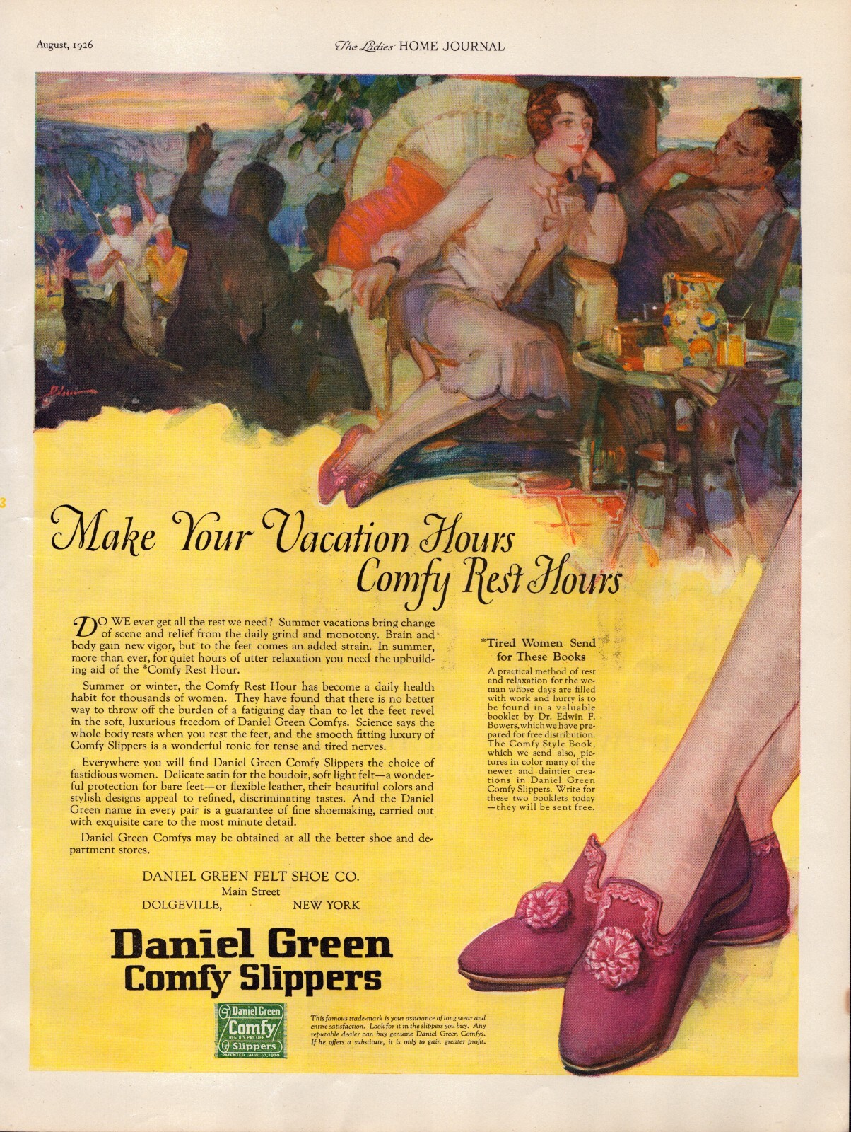 1926 DANIEL GREEN Comfy Felt Slippers Décor Ephemera Vintage 1920's Print Ad