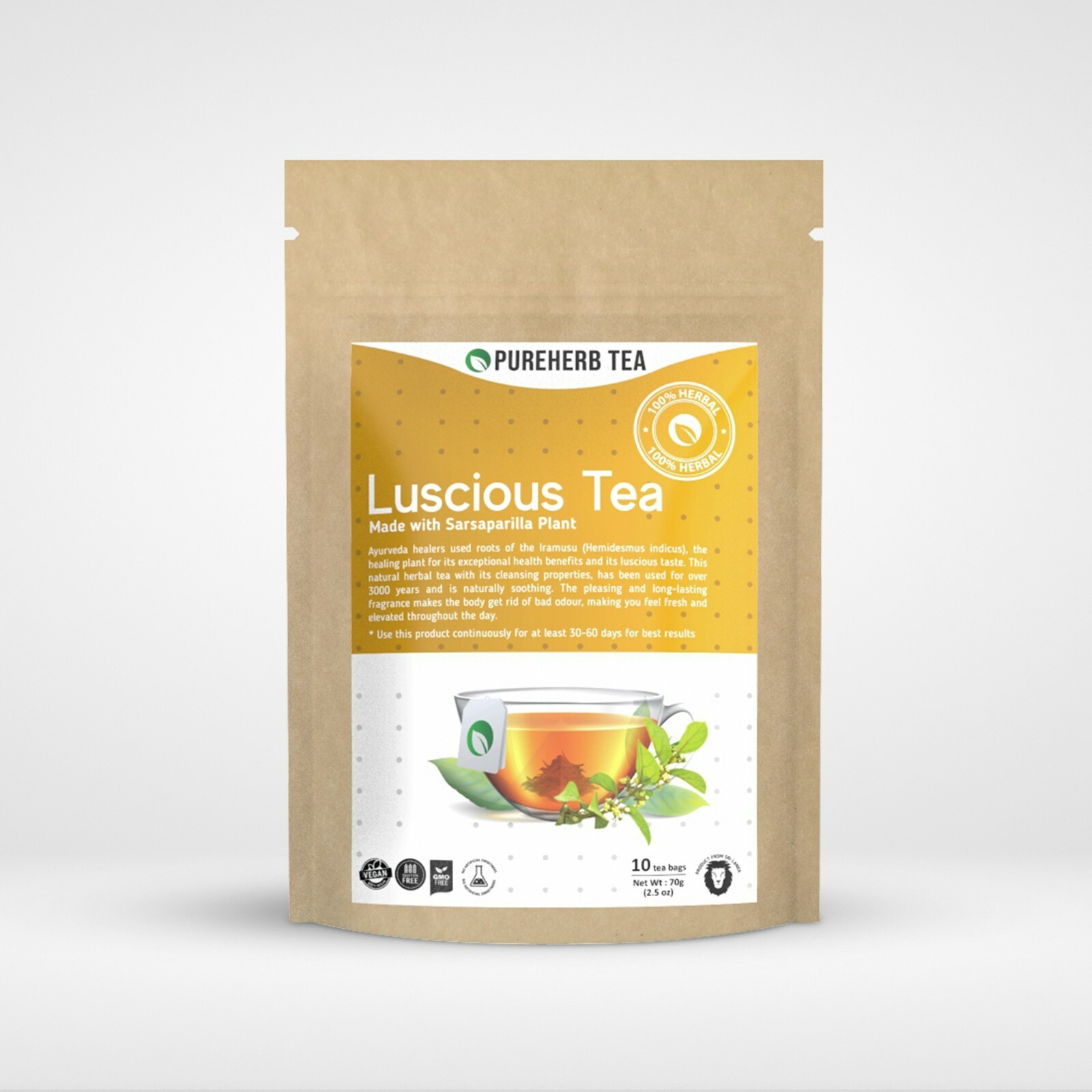 Pureherb Luscious Tea -  Healthy, Caffeine Free Traditional Ceylon Tea