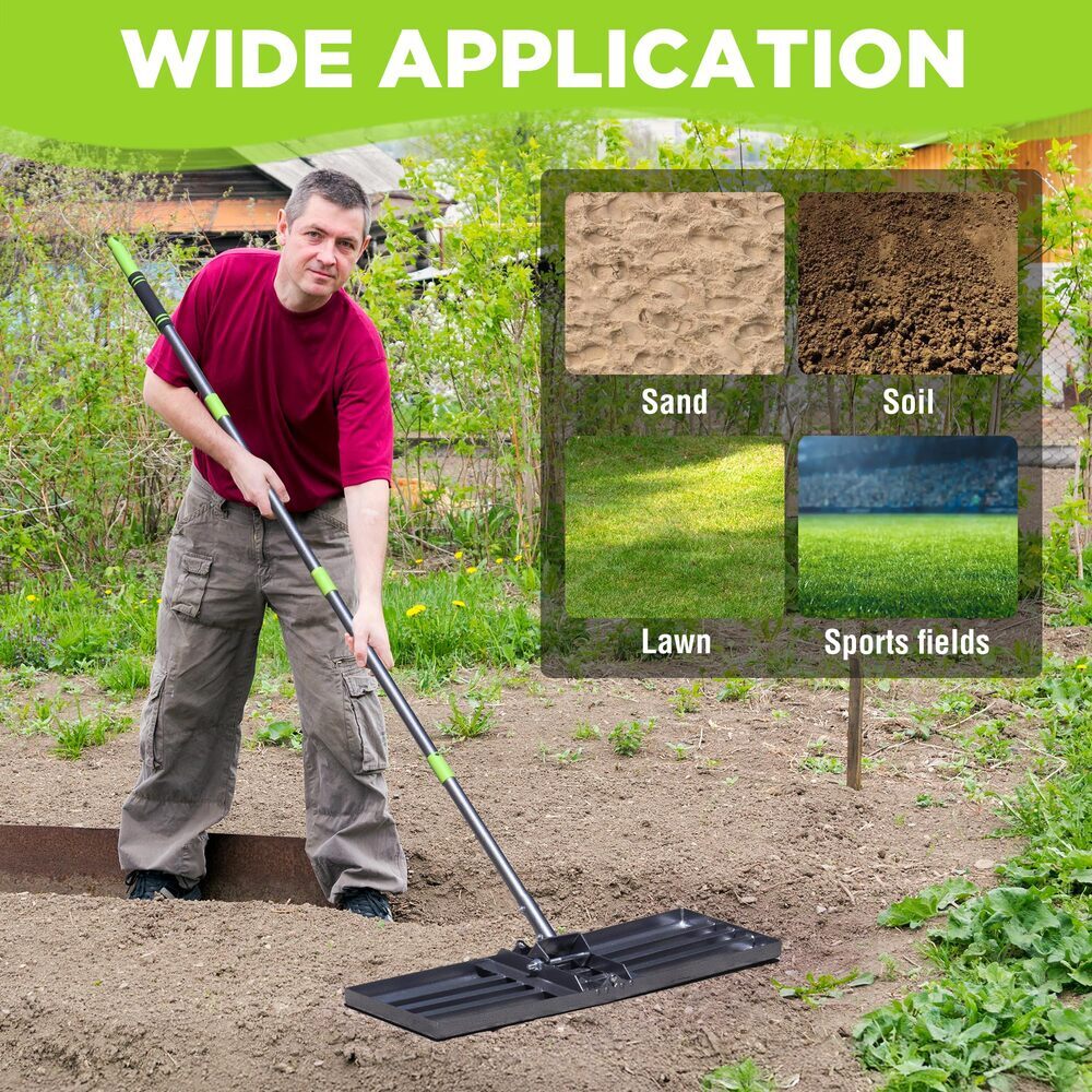 WORKPRO Heavy Duty Lawn Leveling Rake 6FT Adjustable Handle 30"x10" Ground Plate
