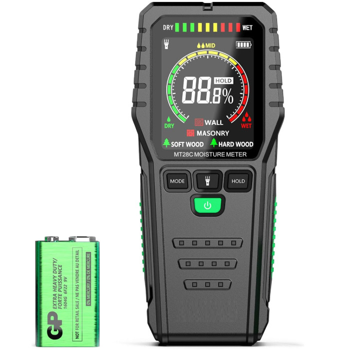 Probador de humedad de madera digital Detector de fugas de agua Negro.  NUEVO