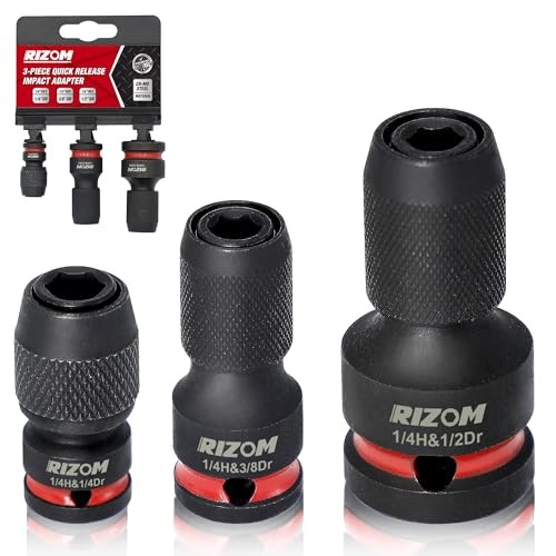 3-Piece Quick Release Impact Bit Holders, 1/2 3/8 1/4-Inch Square Drive to