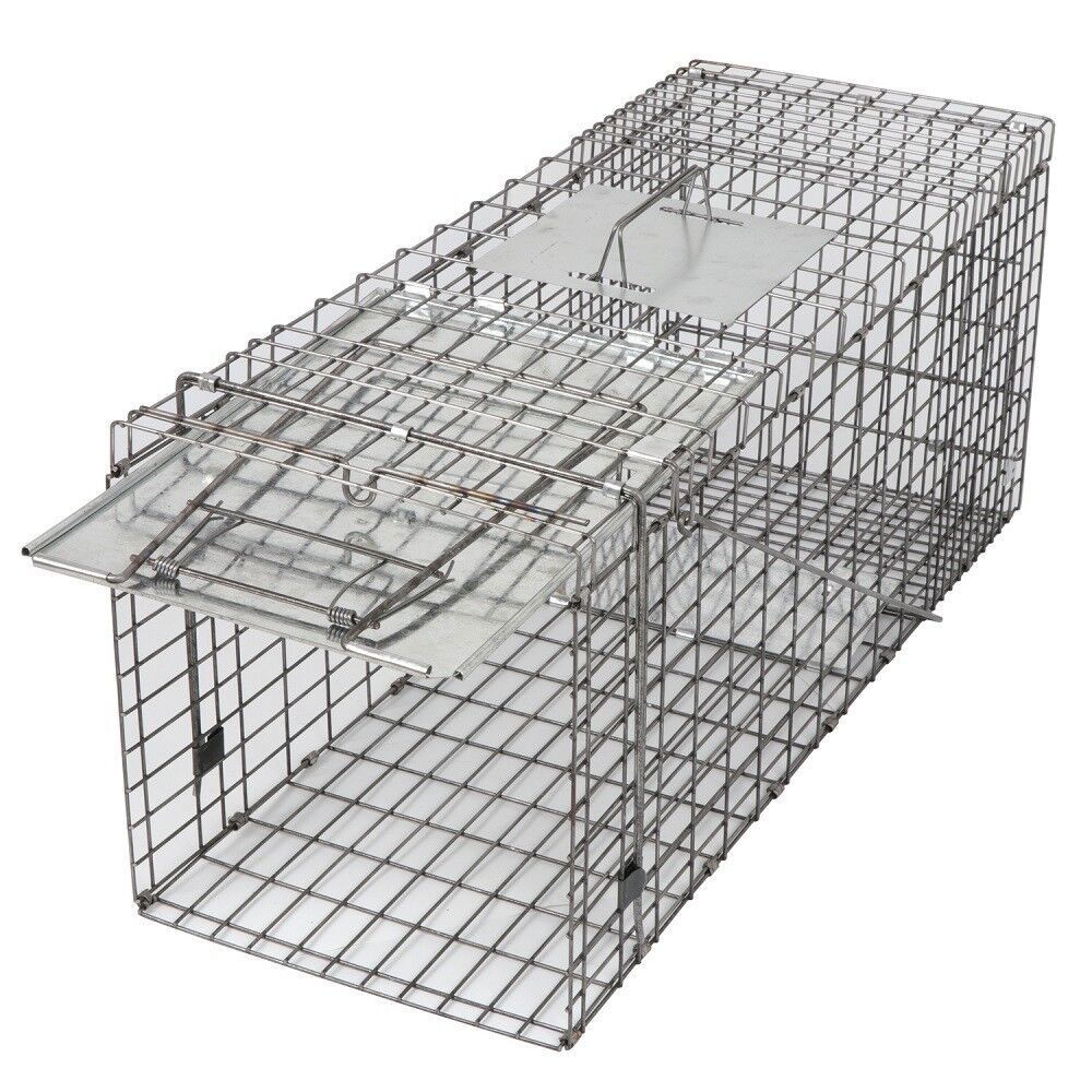 2PCS Humane Catch Release 32" Live Animal Trap for Raccoons Cats w/Iron Door