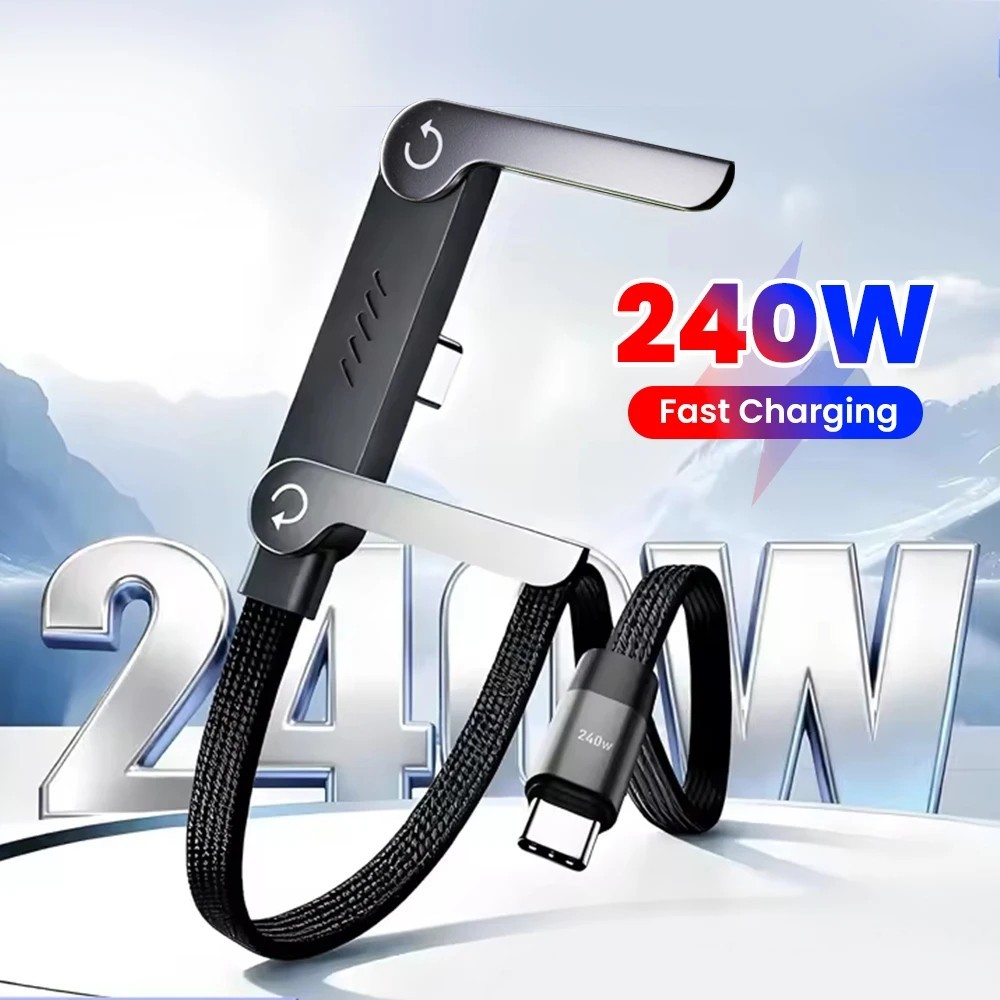 240W Braided Fast Charging Cord USB C Charger Cable + Invisible Phone Stand