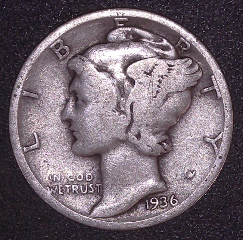 1936-P Mercury Winged Liberty .10c Dime 90% SILVER Philadelphia Mint
