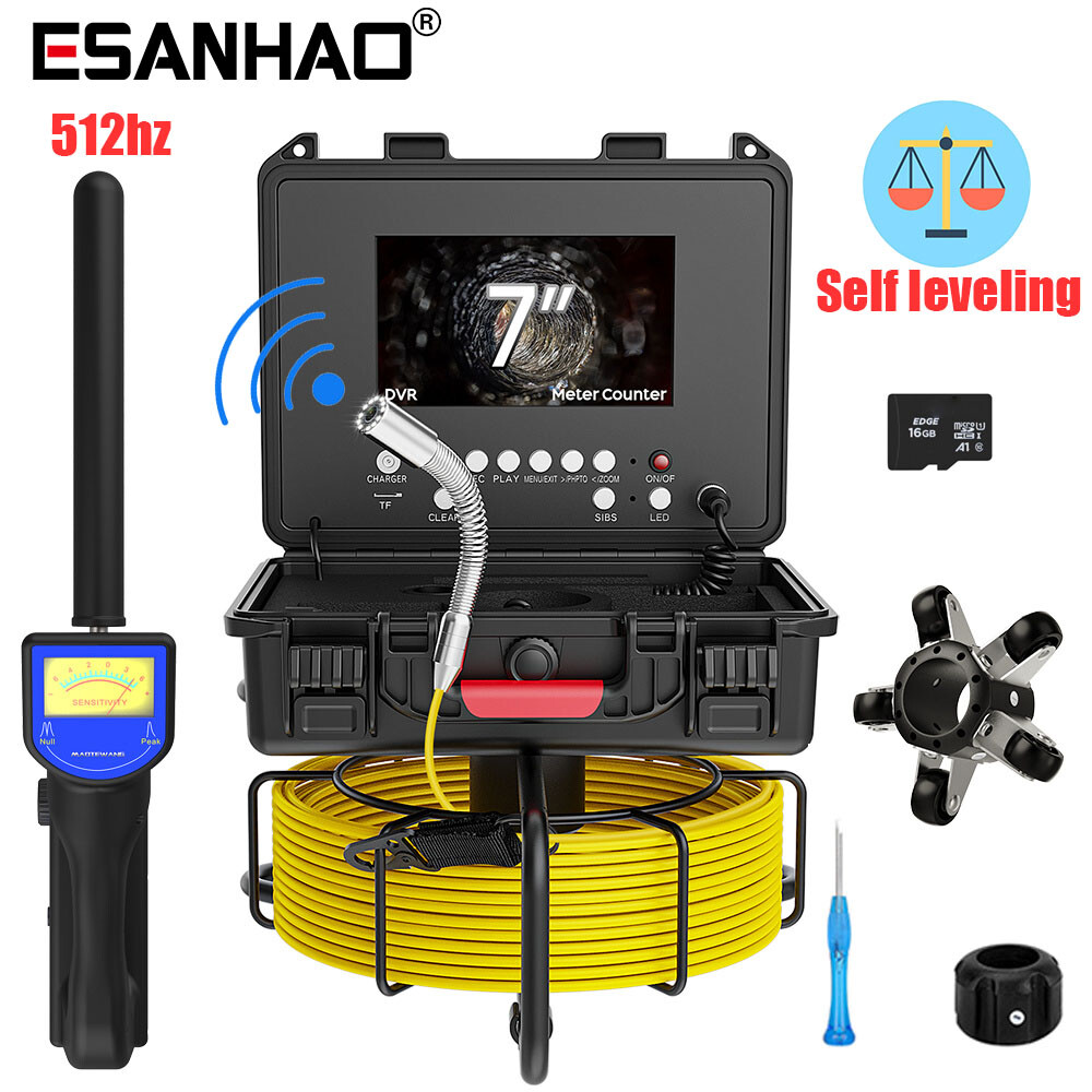 7" Monitor Drain Sewer Camera 512HZ Locator Self-Leveling Pipe Inspection Camera