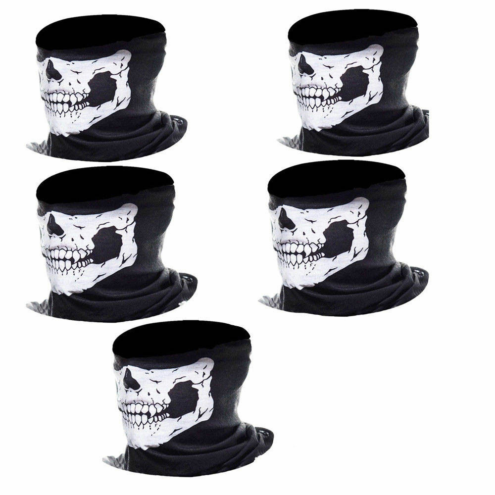 5 pack Black Microfiber Seamless Skull Face Mask Balaclava Tube 7+ functions