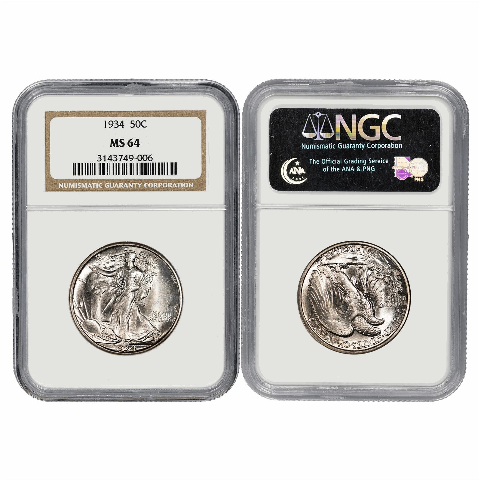 1934 Walking Liberty Half Dollar 50C NGC MS 64