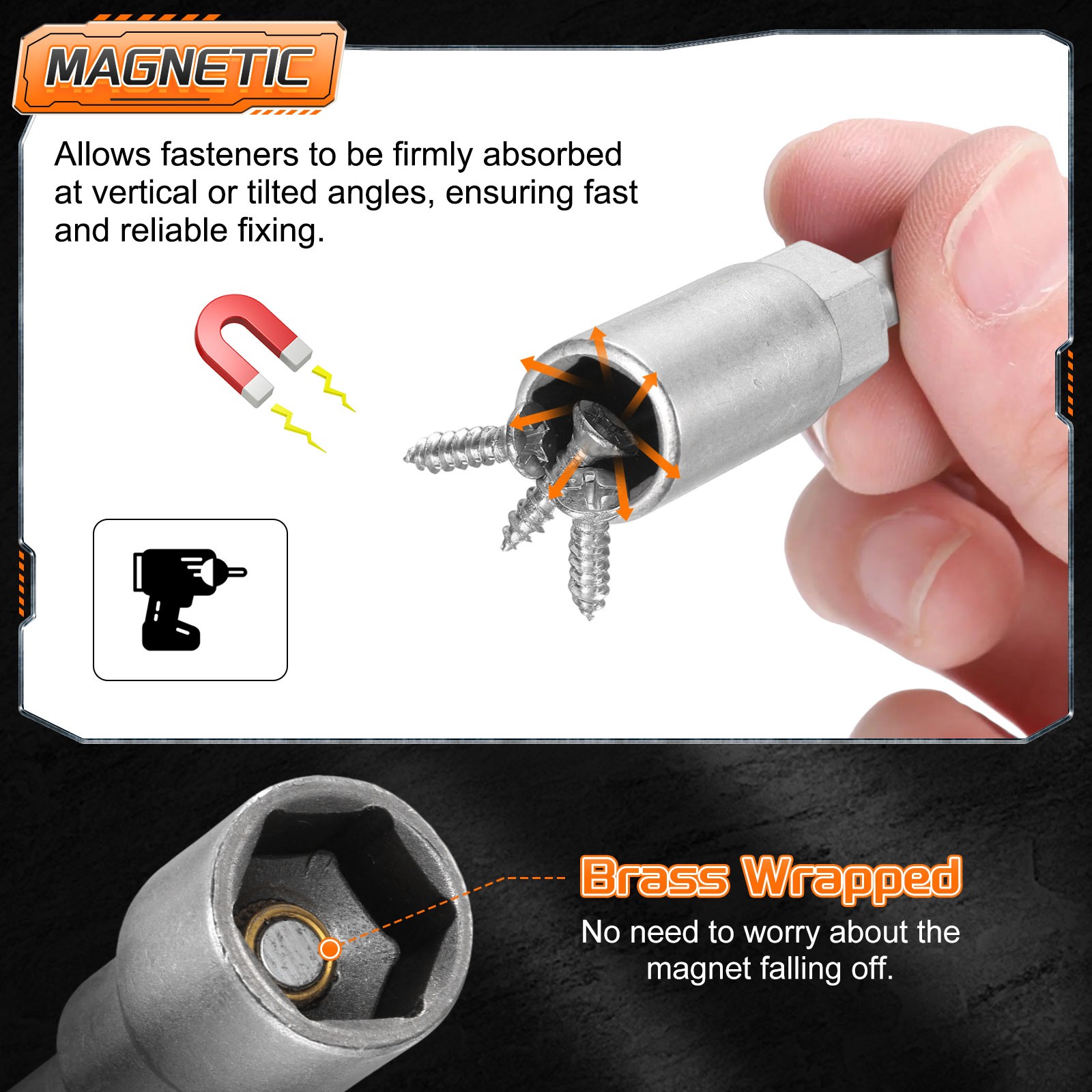 3pcs Nut Driver Drill Bit 7mm Socket 1/4" Hex Shank 6" Long Magnetic Setter