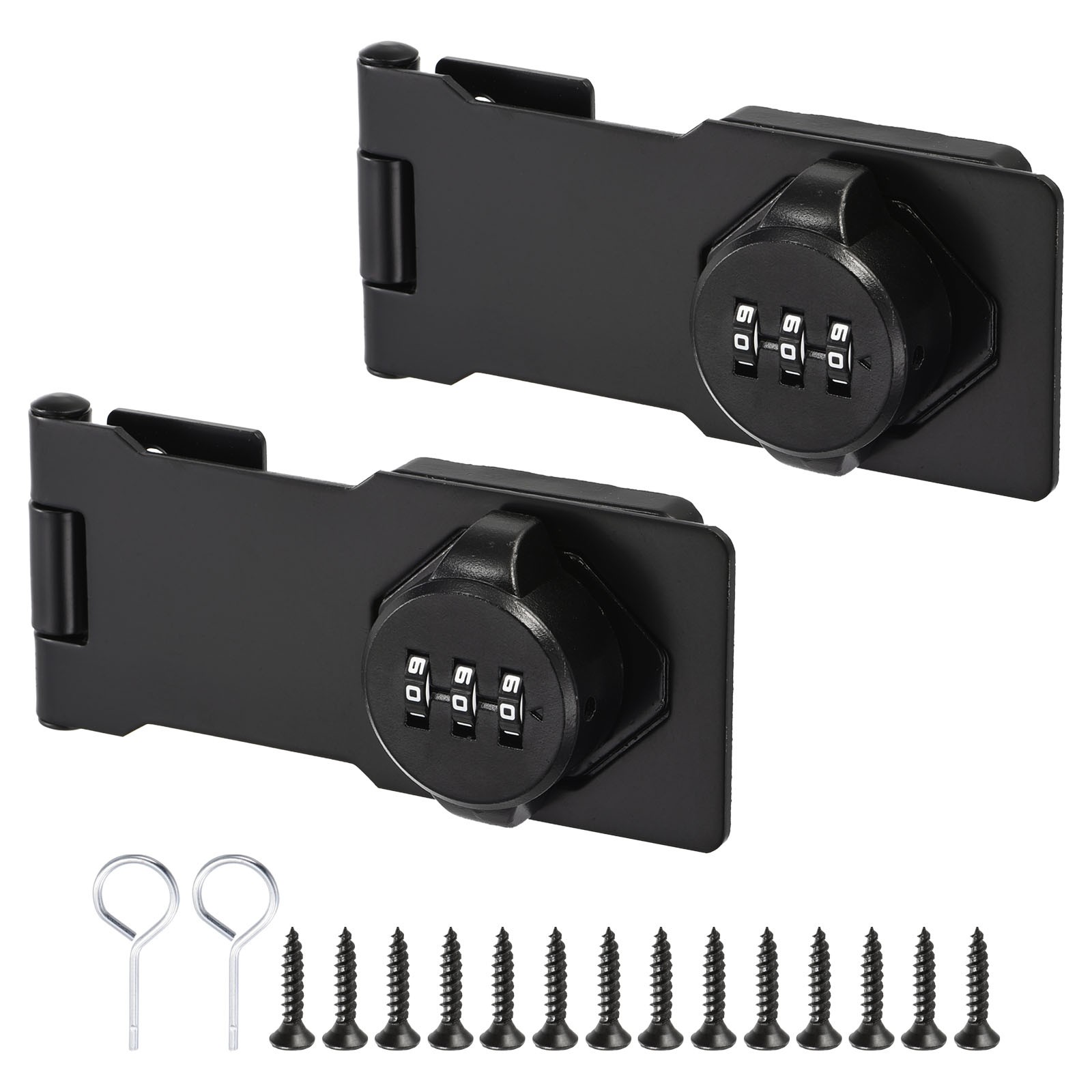 2Pcs Household Cabinet Password Lock Hasp Lock Latch with 3-Digit Password Black