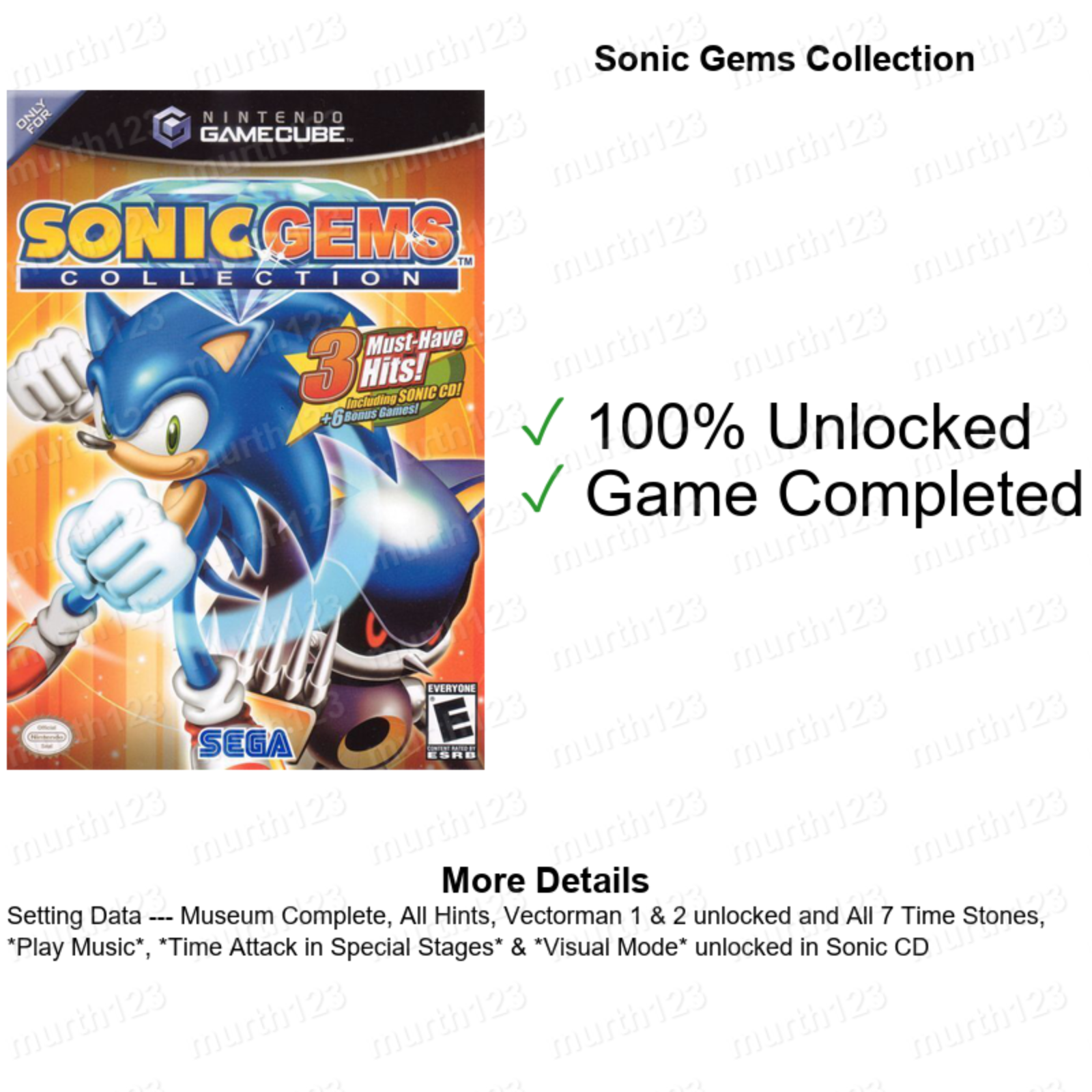 Sonic Mega Collection Riders Heroes Gems Save GameCube Memory Card Unlocked