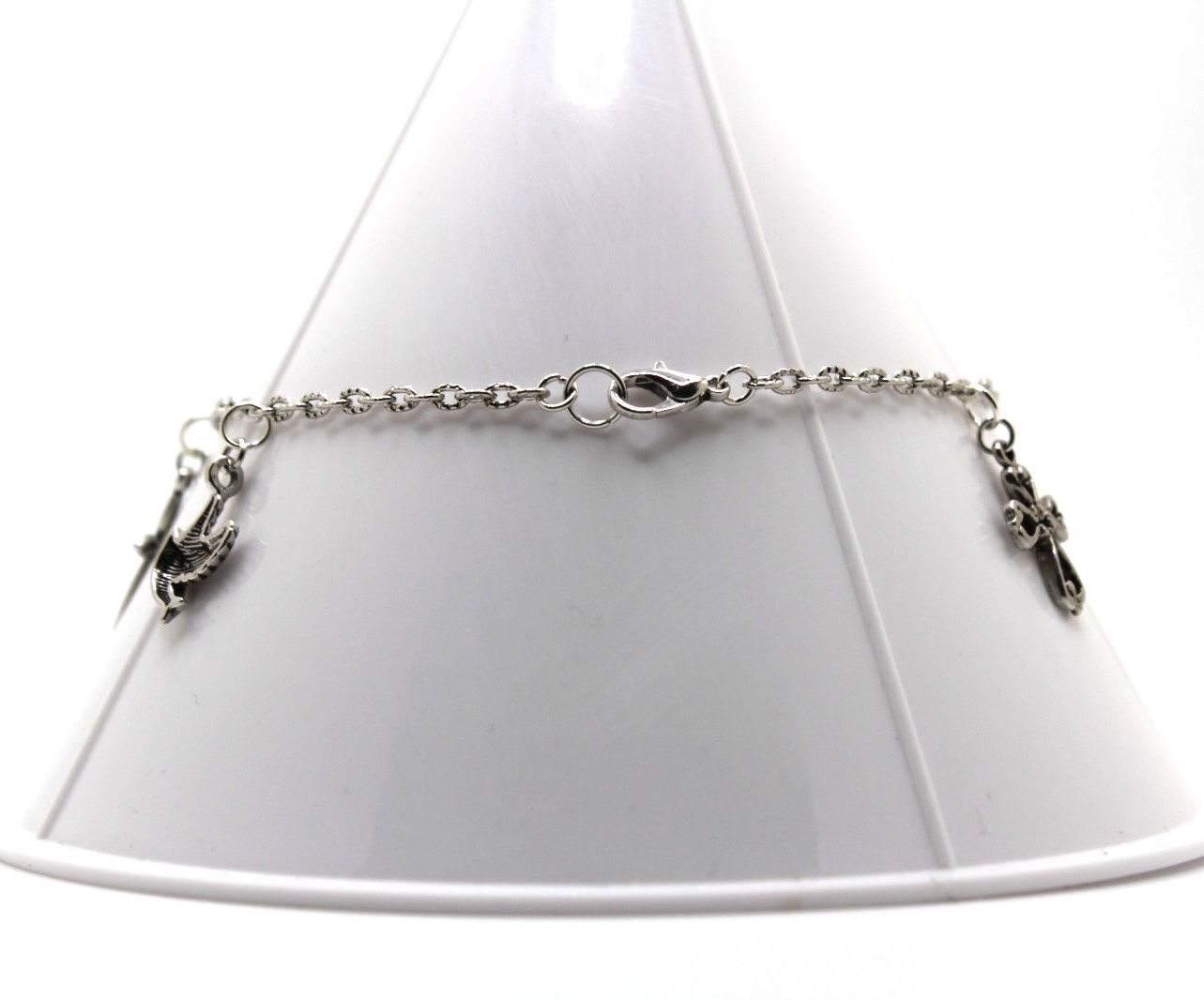 Handcrafted 9" silver chain with various religious themed charms bracelet