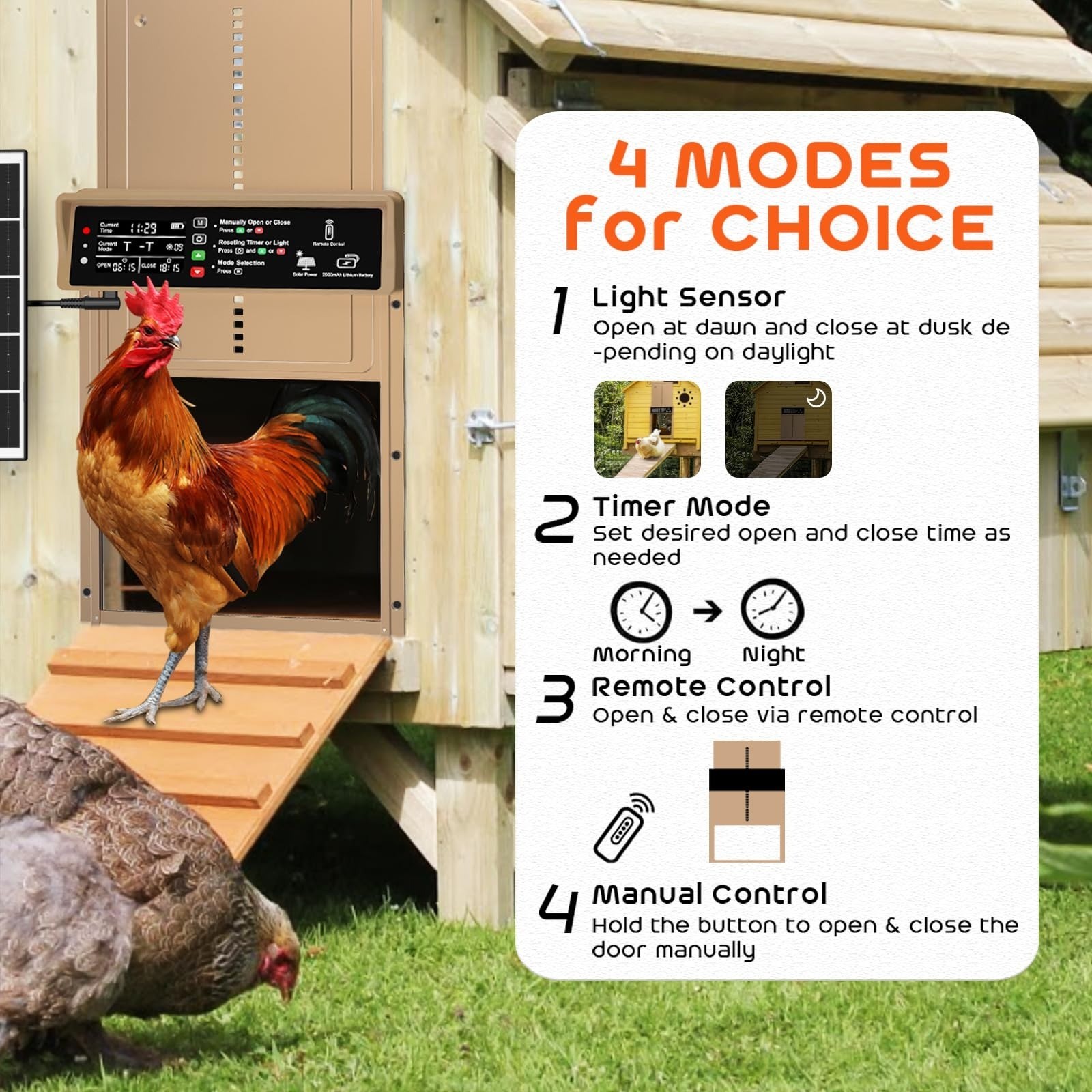 AsFrost Automatic Chicken Coop Door Solar Powered Timer & Light Sensor