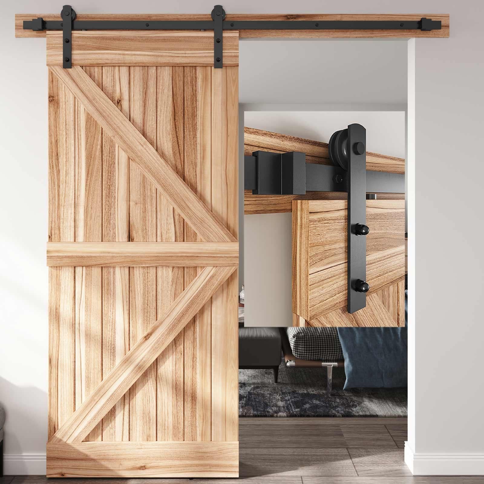 EaseLife 6.6ft Heavy Duty Sliding Barn Door Hardware Track Kit - Smooth & Quiet