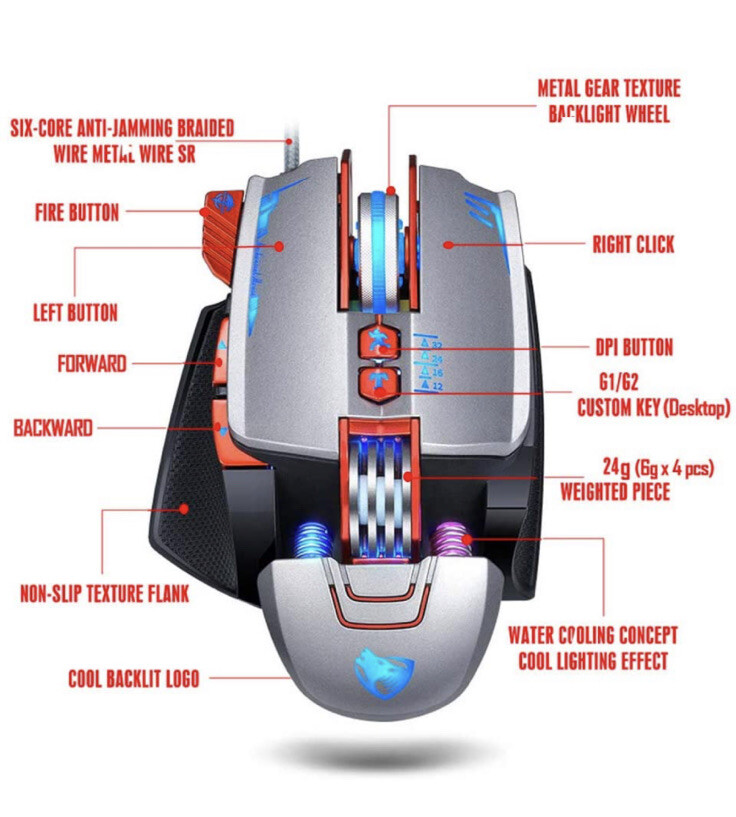 CNYMANY Gaming Mouse Wired V9 Removable Weights Breathing Light 3200 DPI