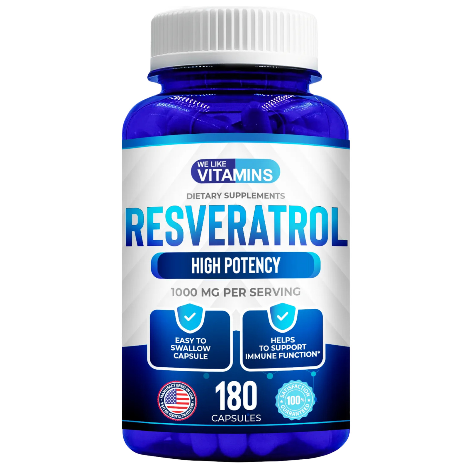Resveratrol Capsules 1000mg Serving 180 Capsules Anti-Aging and Cardiovascular