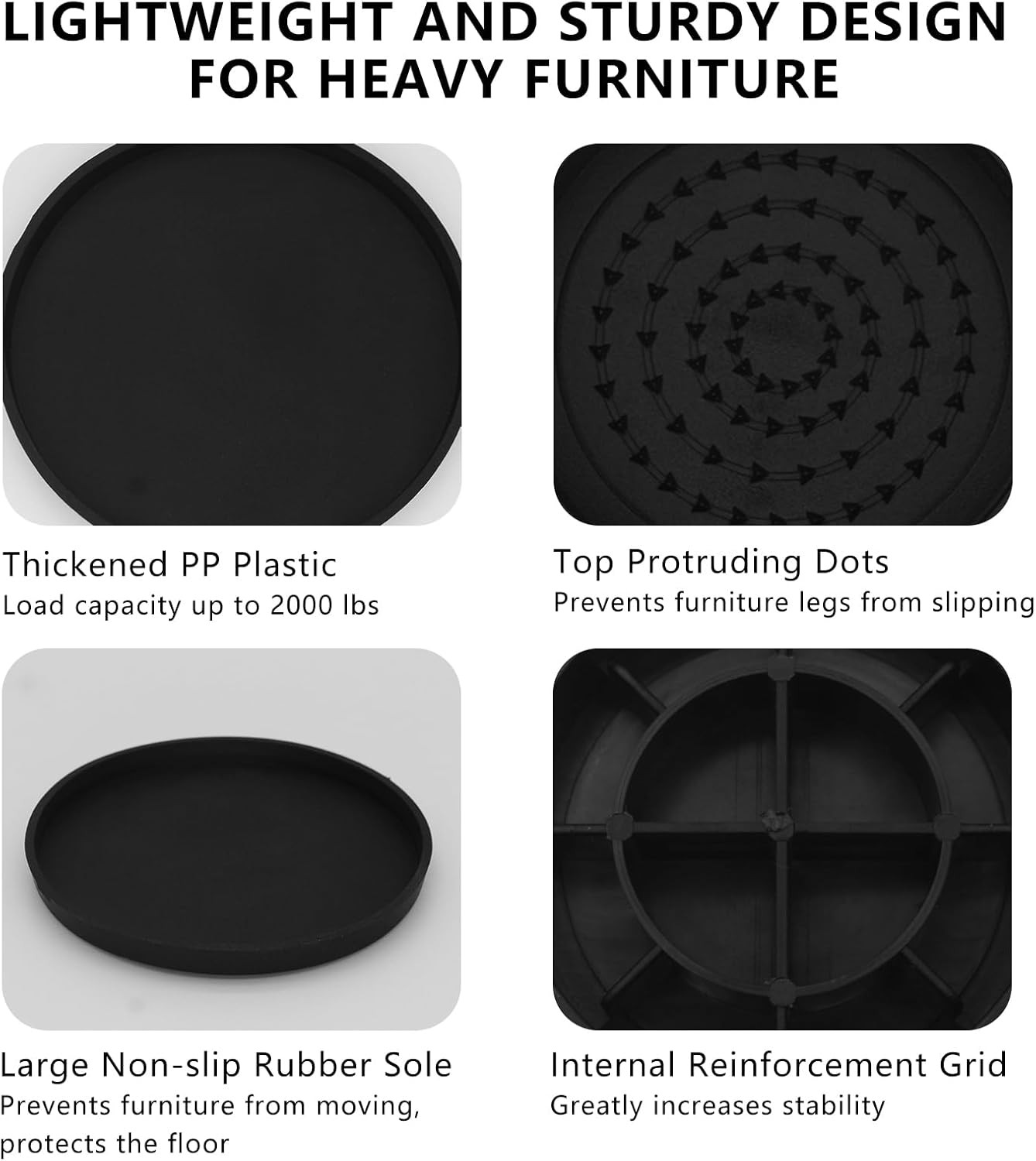 4 Sets Furniture Risers 2 inch Black Bed Risers, Heavy Duty Round Stackable Bed