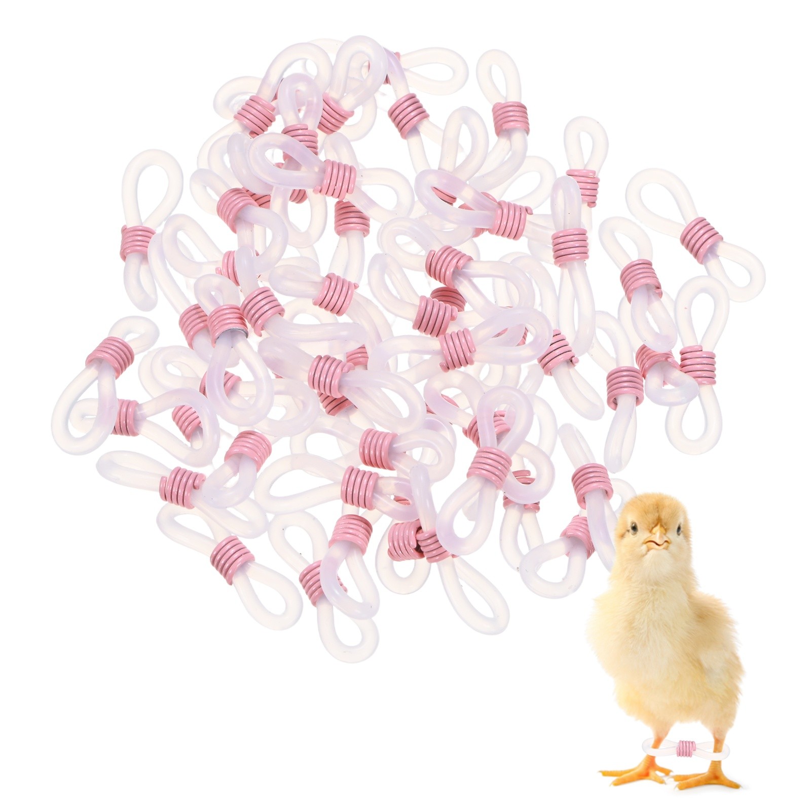 50-Pack Chick Leg Bands, Silicone Poultry Leg Bands for Chicks Ducks [Pink]