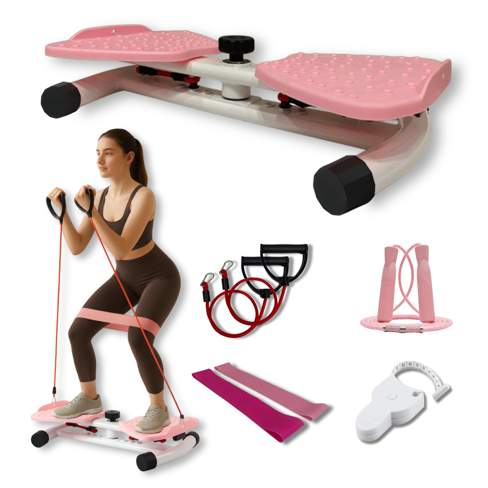 Ultra-Quiet Waist Twisting Exercise Bundle - Ab Twister Board With 2 Resistan...