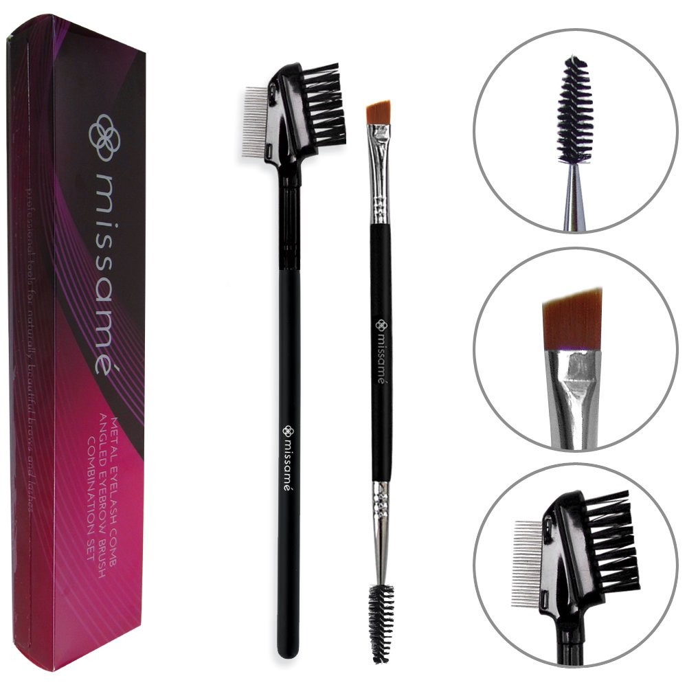 Metal Teeth Eyelash Comb and Duo End Angled Eyebrow Brush with Spoolie, Best ...