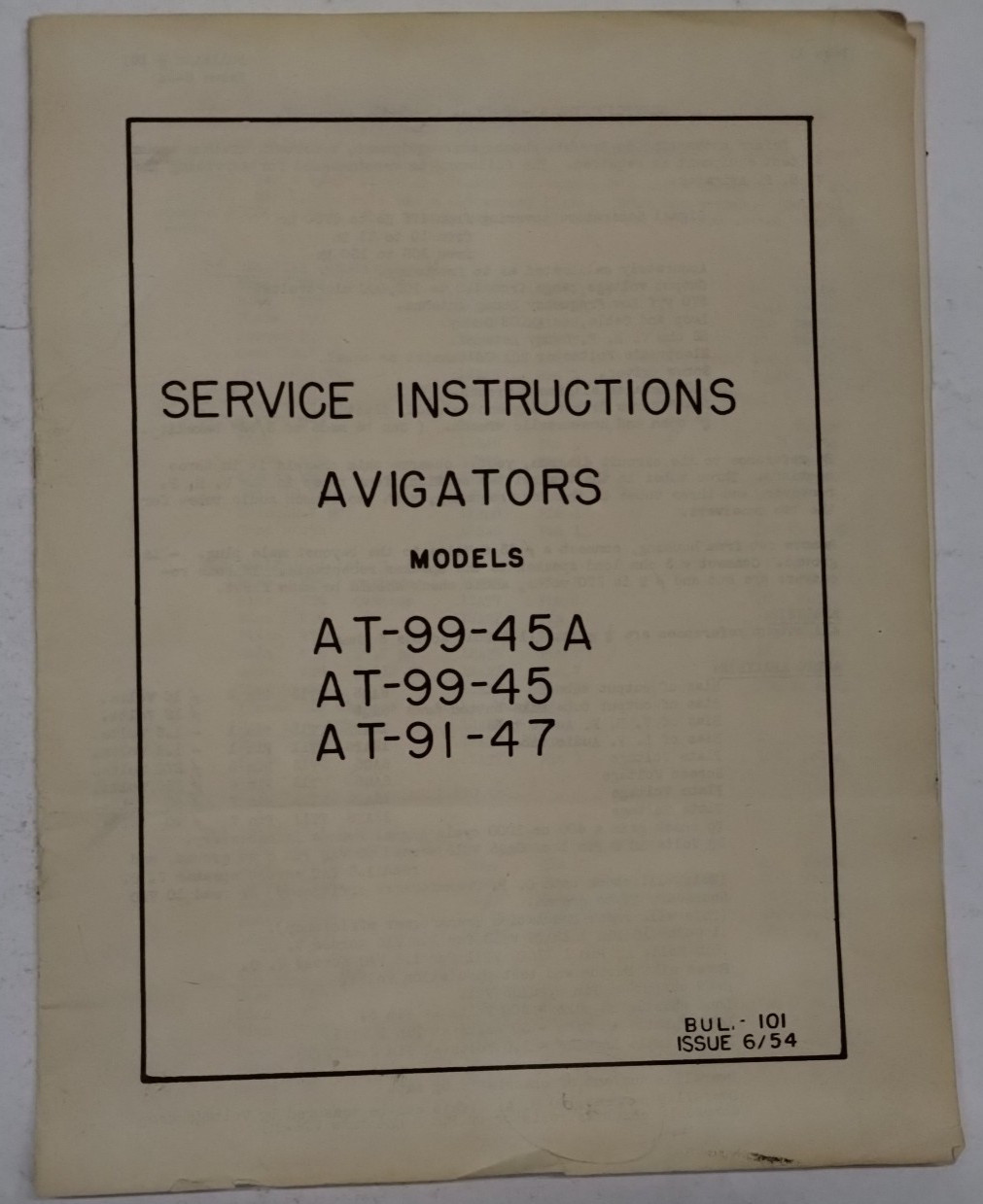 Service Instructions Avigators Models AT-99-45A/AT-99-45/AT-91-47-Original