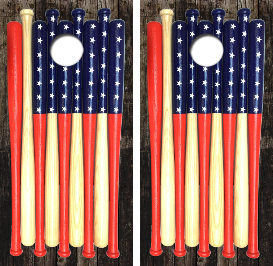 Baseball Bat American Flag Cornhole Board Wrap LAMINATED Decal Sticker 4291