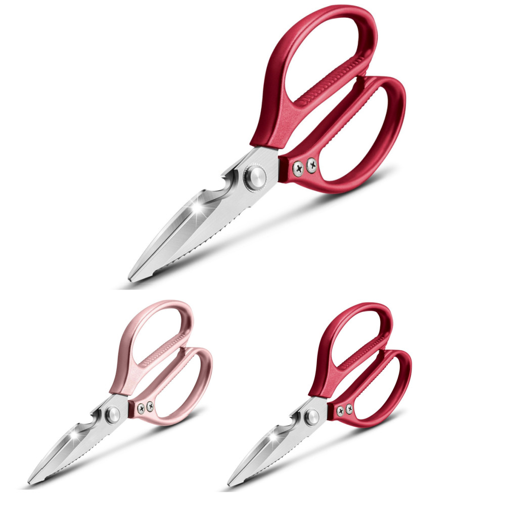 Heavy Duty Sharp Poultry Kitchen Shears Multi Function Cooking Scissors Pink Red