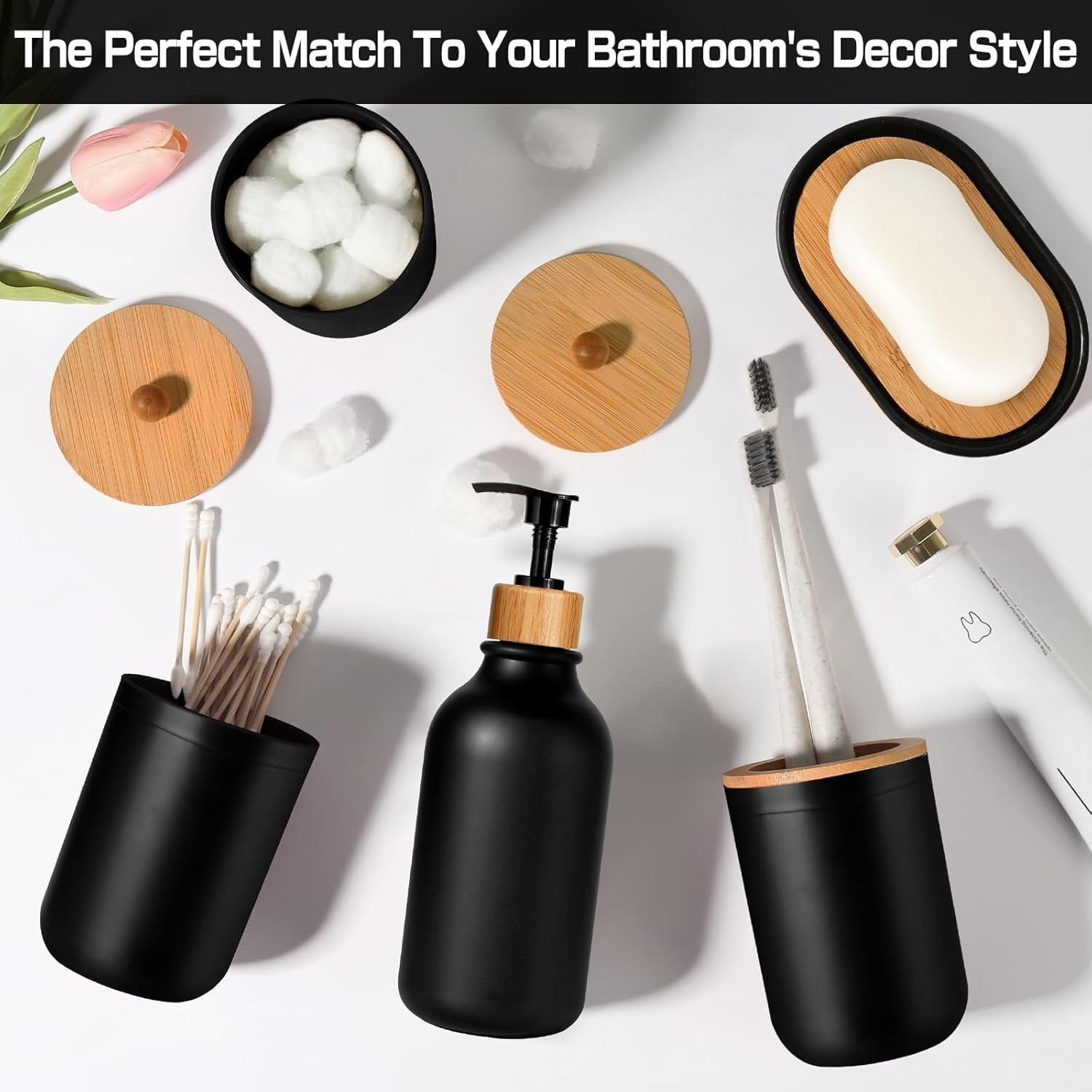 Stylish Black Bathroom Accessory Set - Shatterproof & Dust-Proof 5 Piece