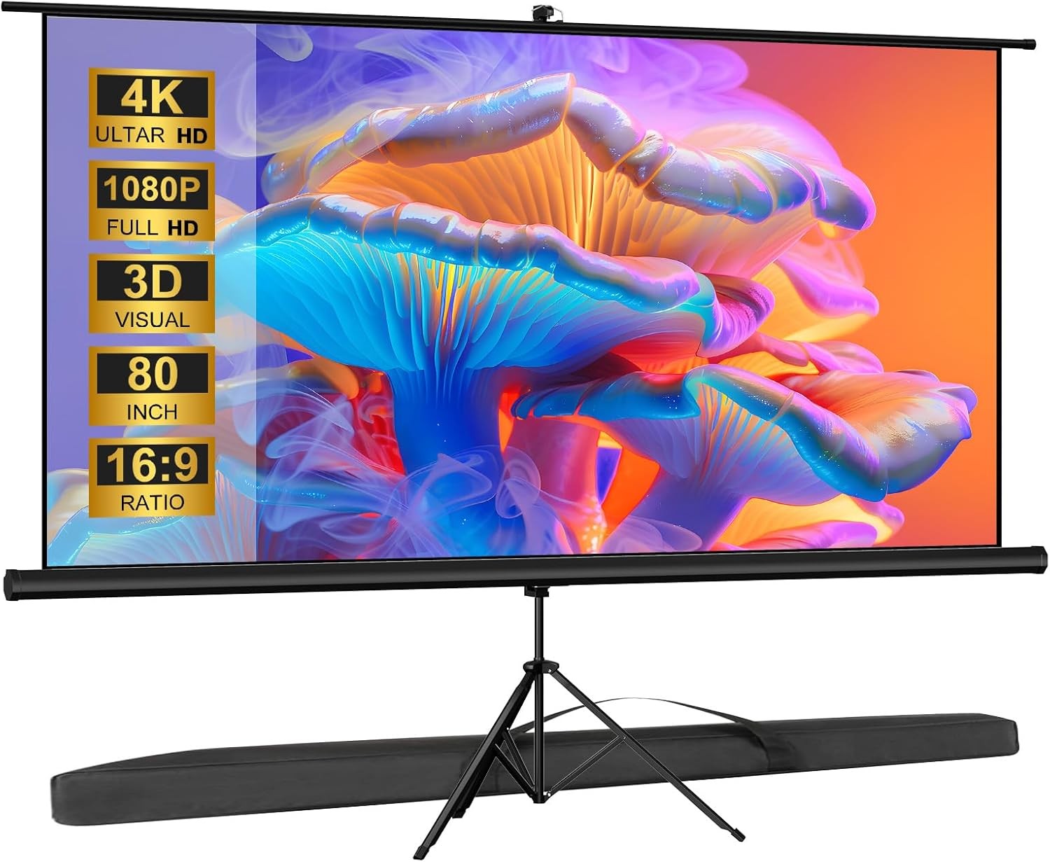 Outdoor Projector Screen with Stand Tripod, Indoor Pull Up Portable...