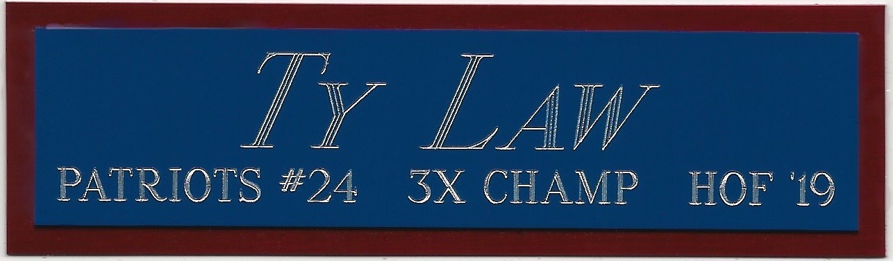 TY LAW NE PATRIOTS NAMEPLATE FOR AUTOGRAPHED SIGNED FOOTBALL-HELMET-JERSEY-PHOTO