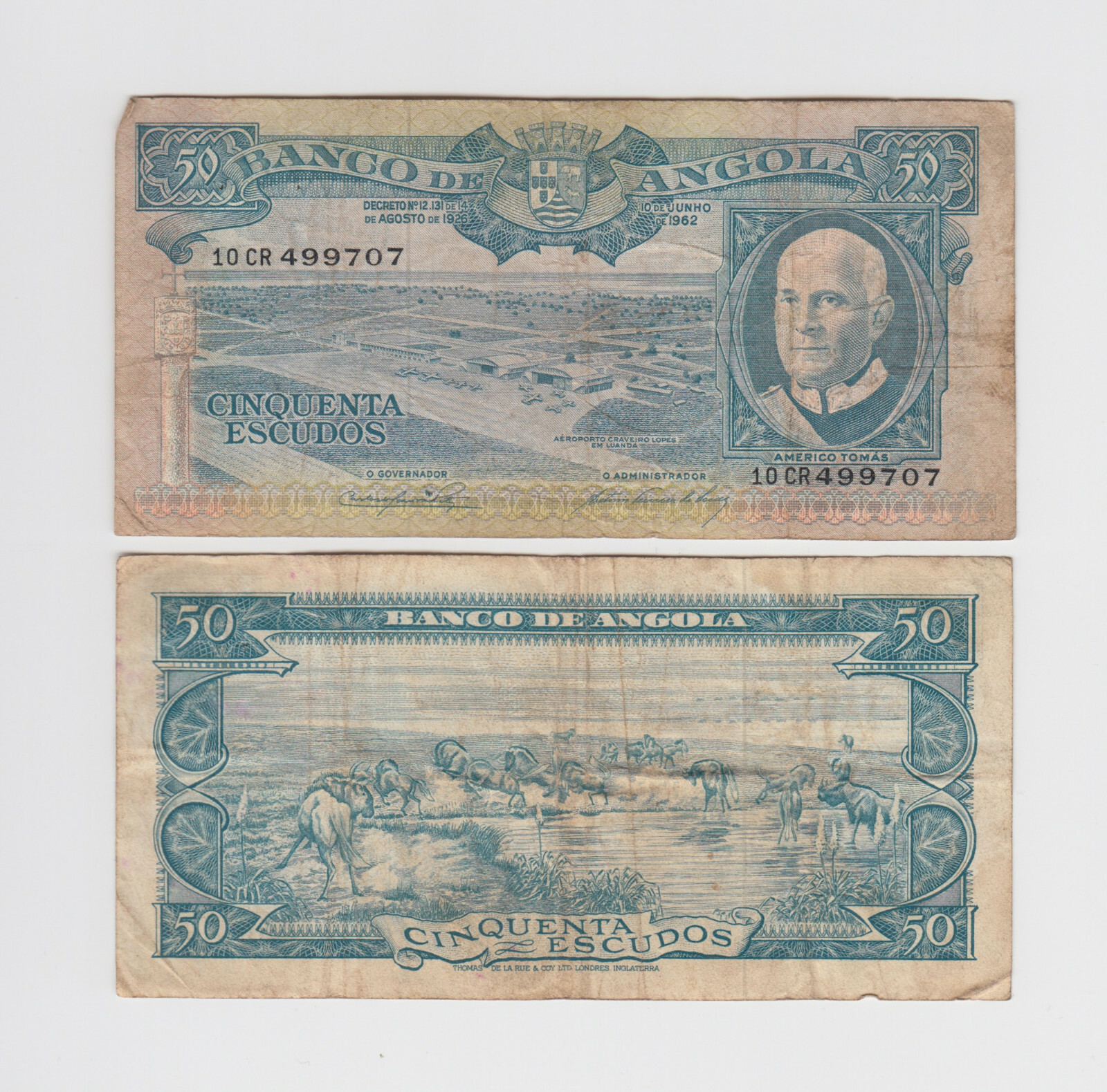 ANGOLA P.93  50 ESCUDOS 10.6.1962  FINE  LOW SHIPPING  WE COMBINE   2111 yy2