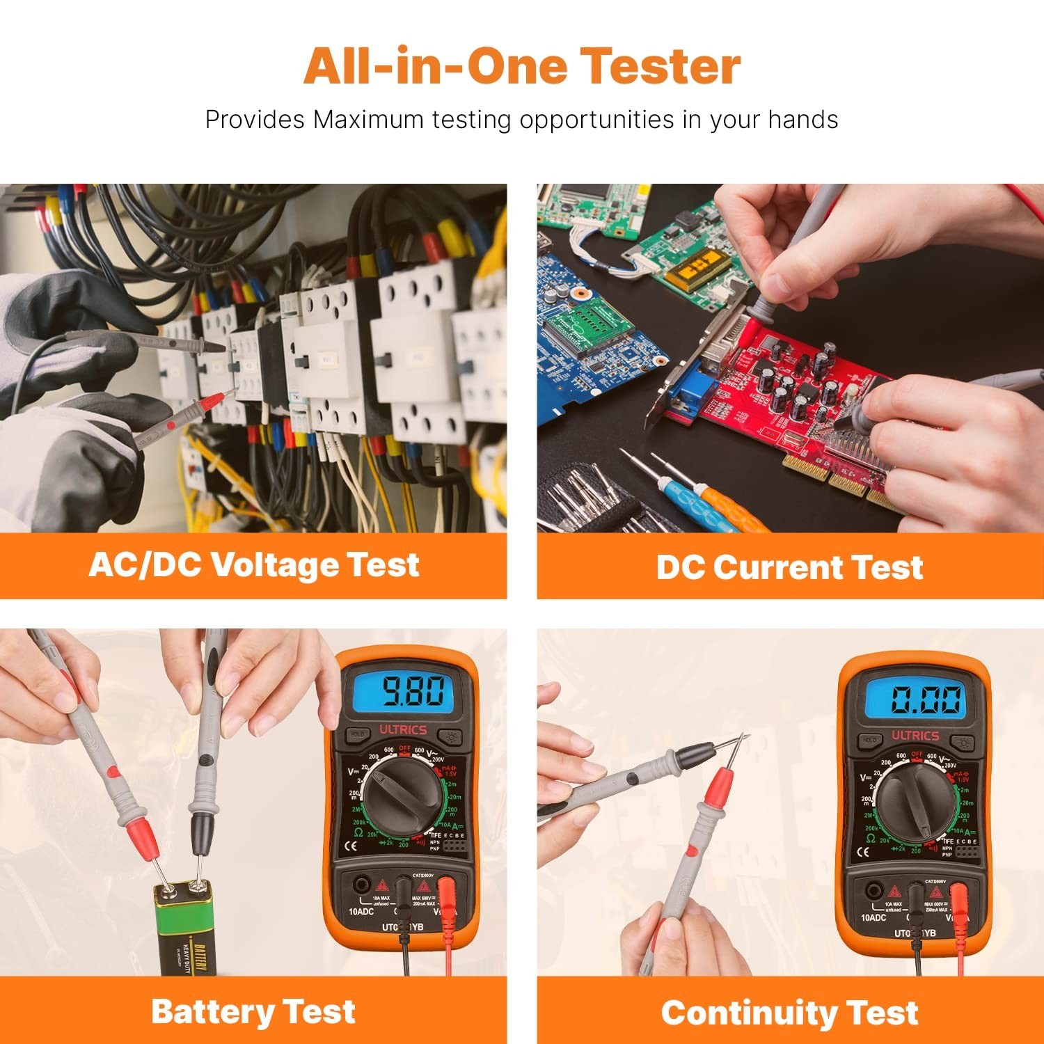 Multipurpose Digital Tester - Voltmeter, Ammeter, Ohmmeter with Safety Features
