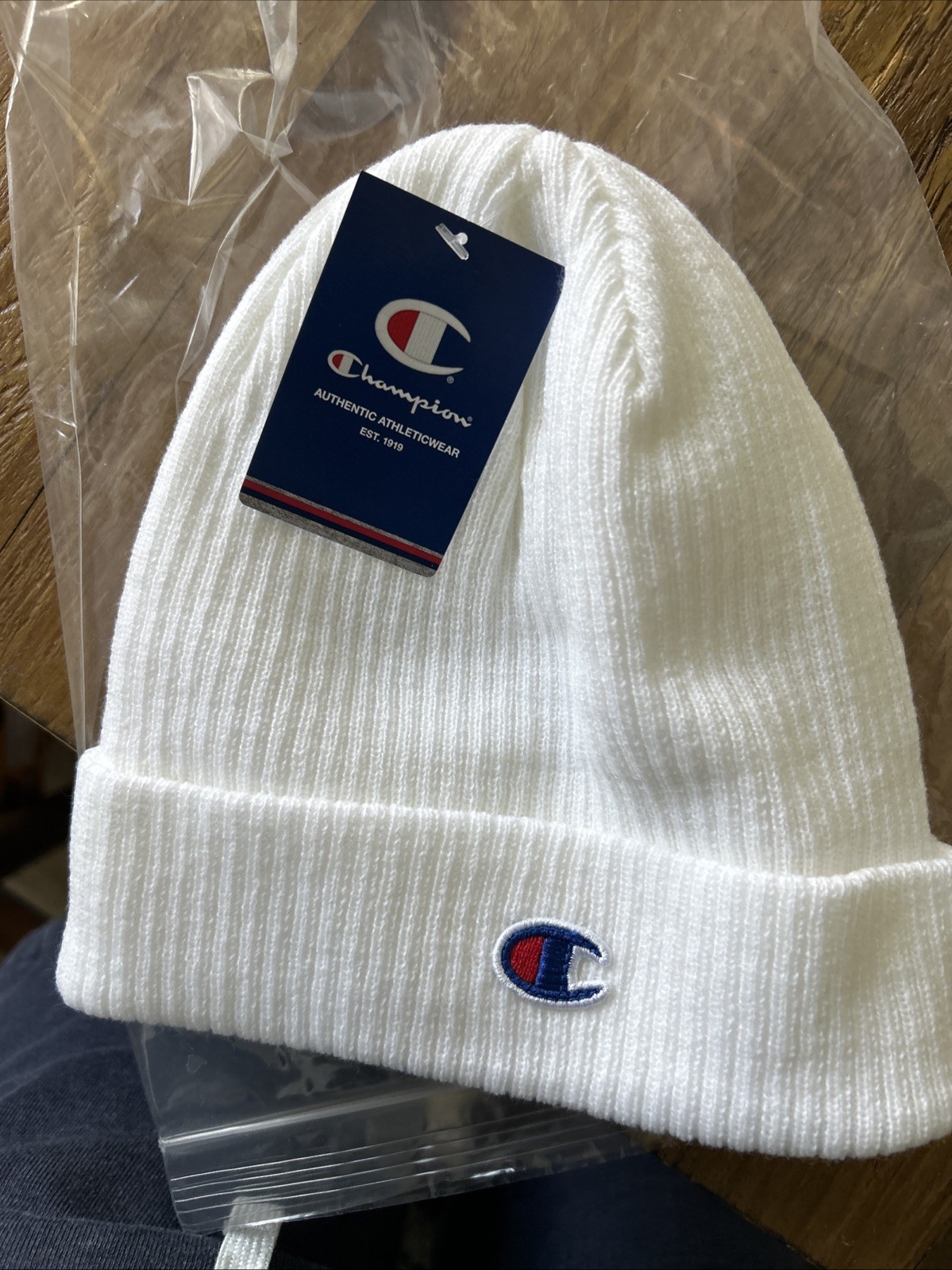 Champion Ribbed Knit Cap One Size White