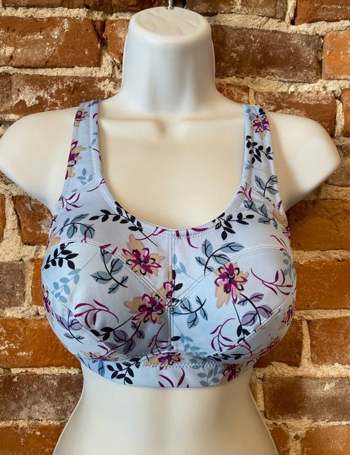 Breezies Blue Floral Pin-up Full Coverage Unlined Wirefree Support Bra 34 New