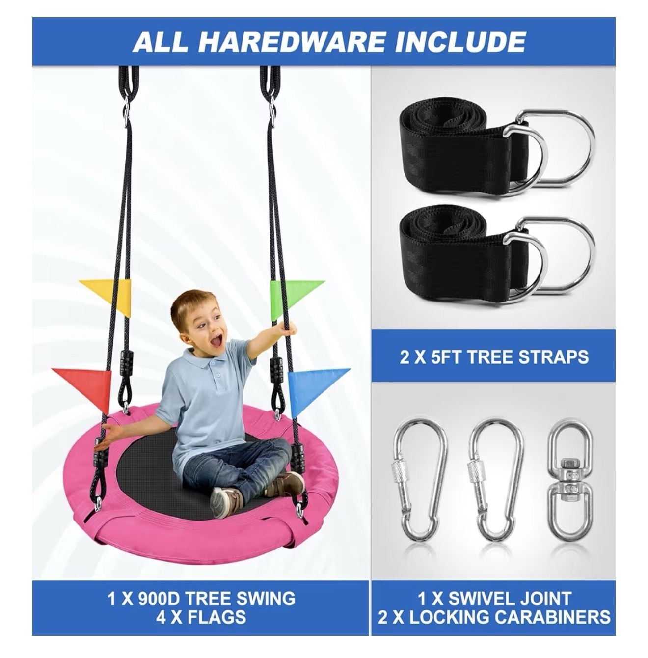 Pink 24in Kids Saucer Swing Outdoor Tree Swing Ages 3-12