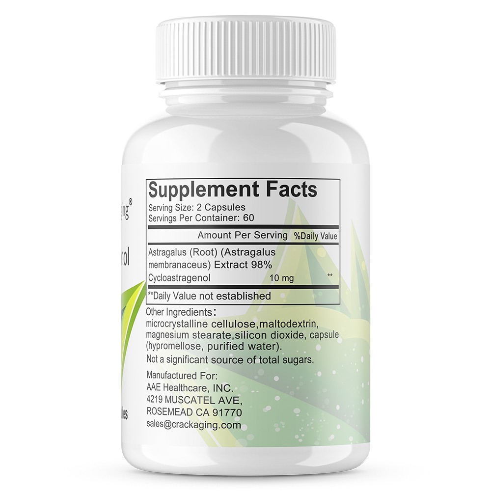 Telomere lengthening Supplement Cycloastragenol 98% Reduce Oxidation 120 Capsule