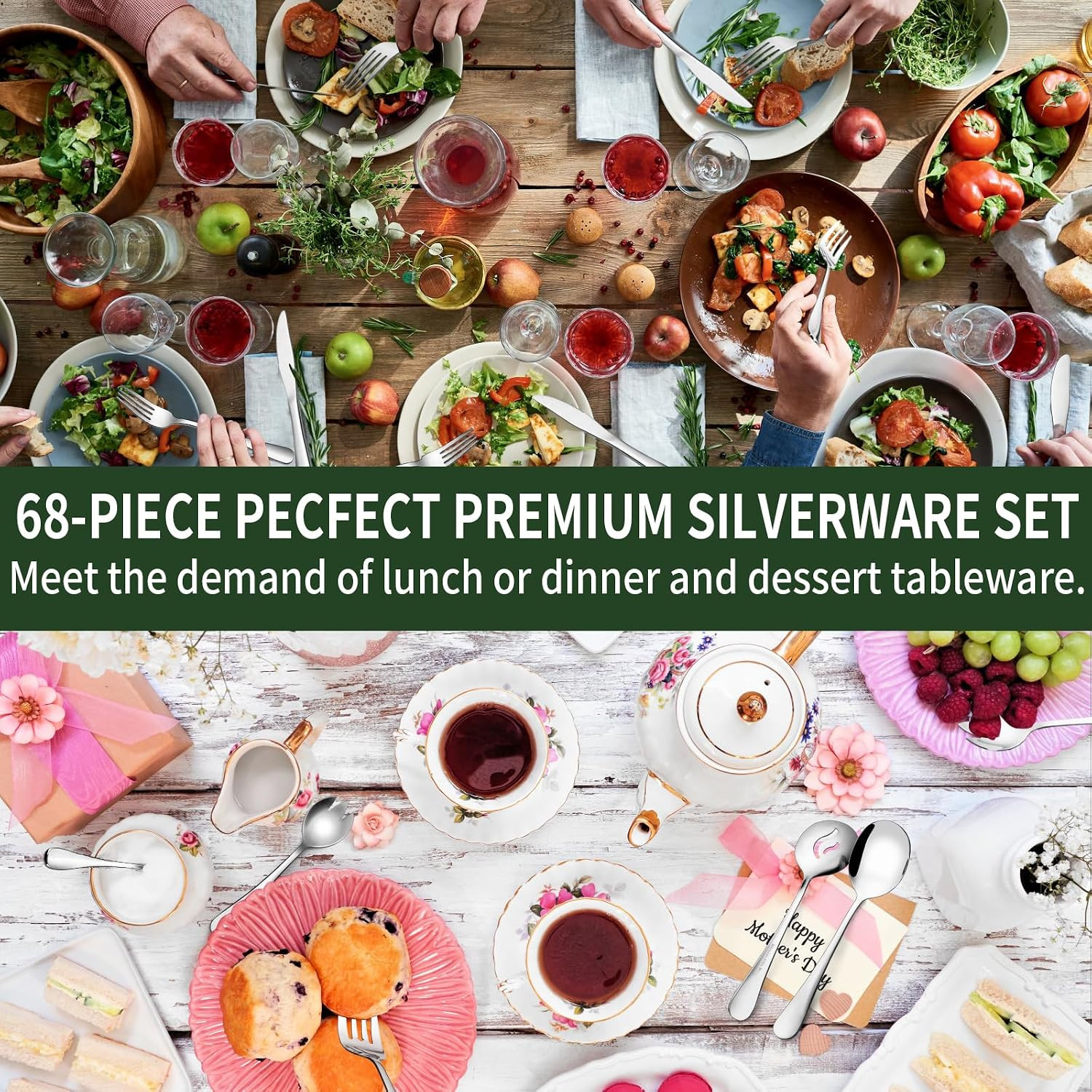 68 Pieces Silverware Set with Serving Utensils Set, Stainless Steel Flatware Se