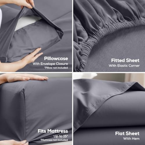 Utopia Bedding Full Sheet Set Grey Microfiber 4 Piece