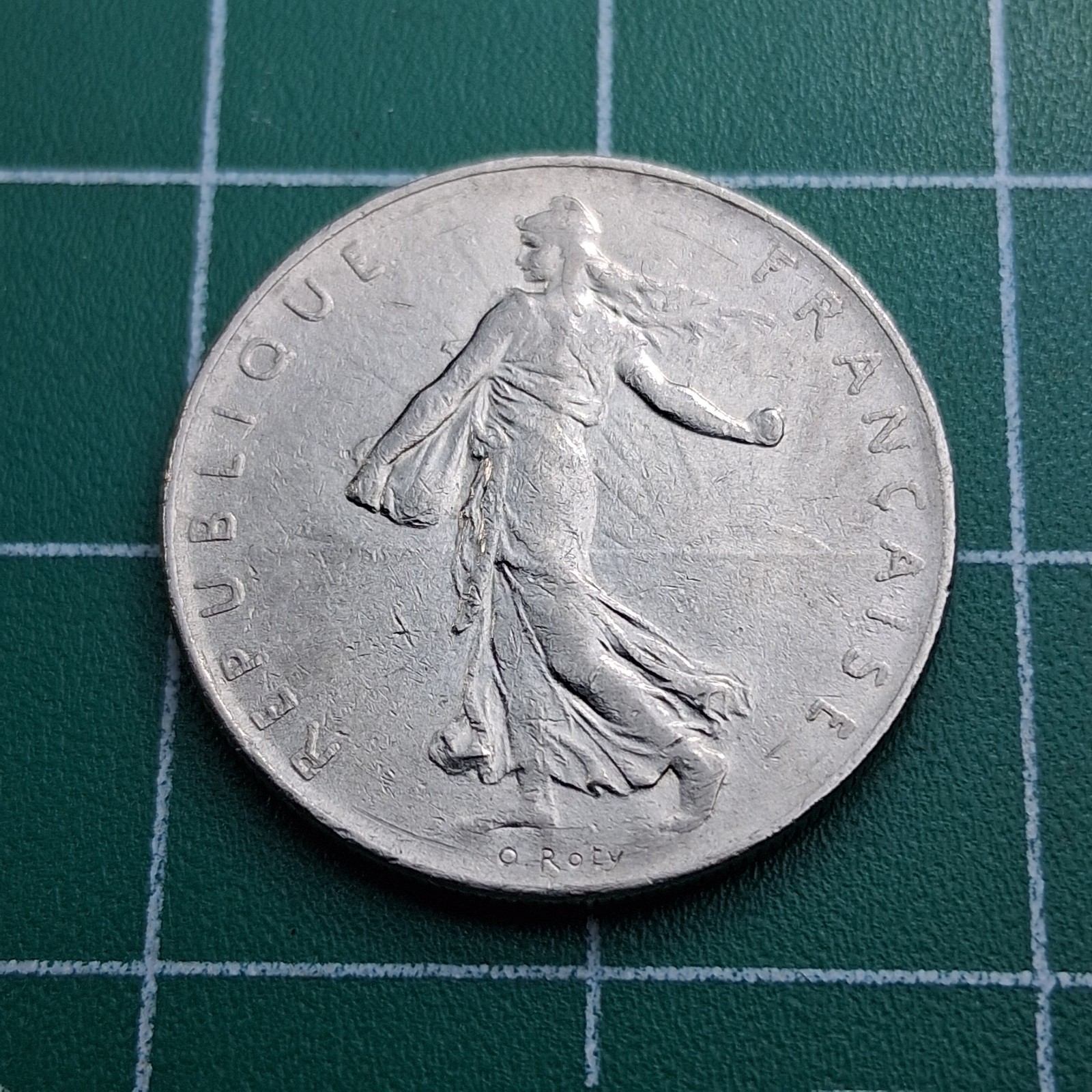 1974 France 1 Franc Sower / Olive Branch Sprig 100% Nickel Coin