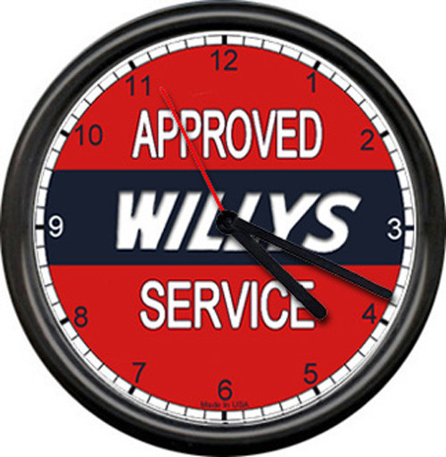Red Willys Jeep Sales Parts Service Dealer Automobile Retro Car Sign Wall Clock