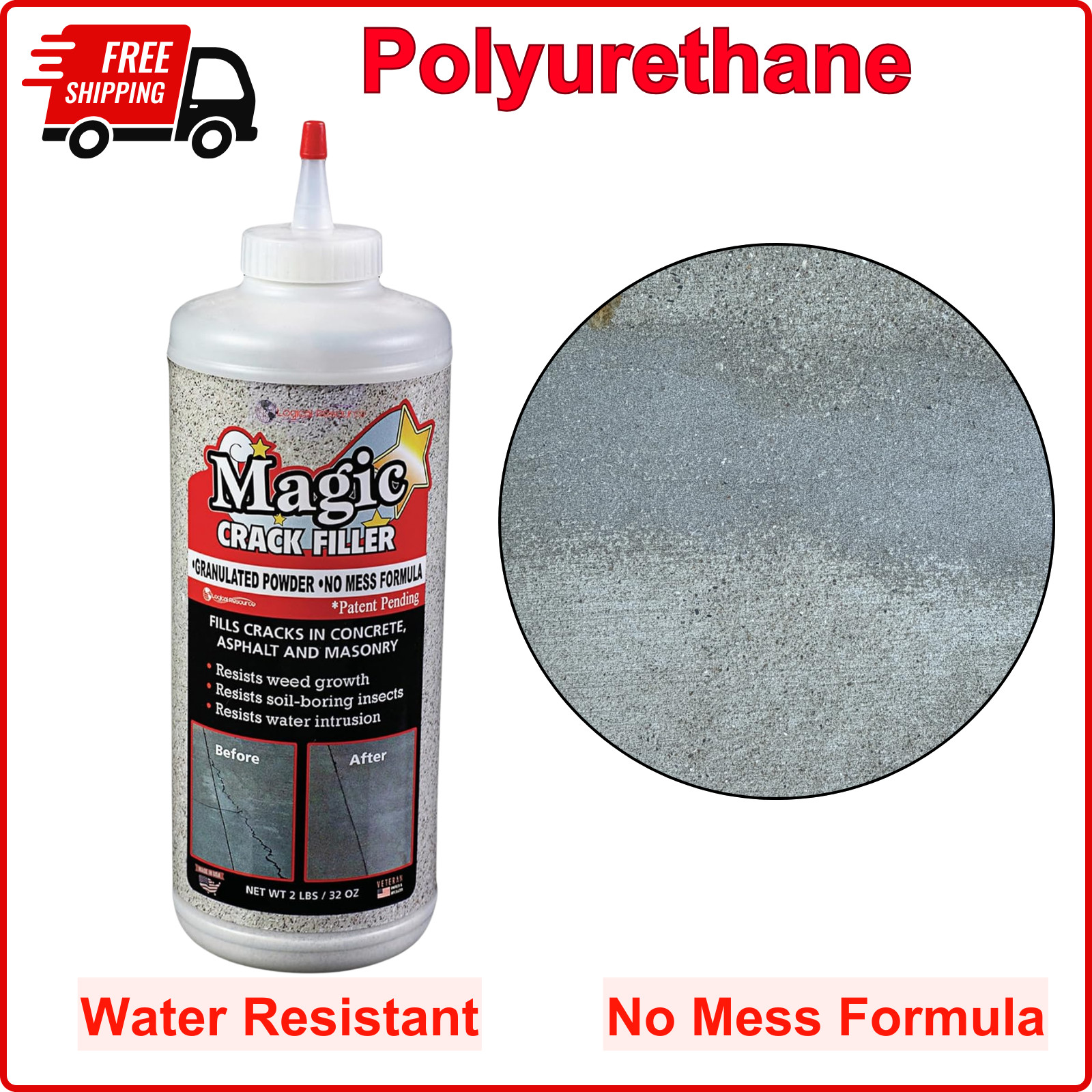 Magic Crack Filler 2.5LB Concrete Slab Gray, for Filling in Concrete Cracks New