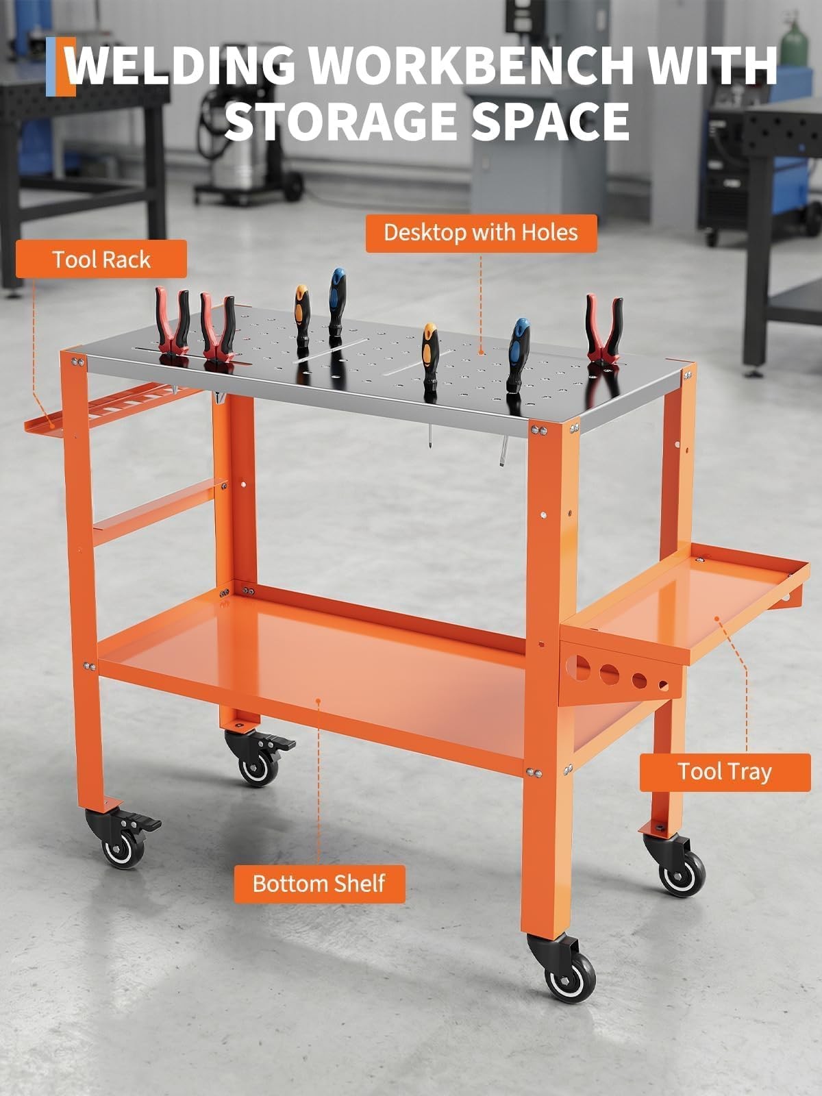 Welding Table 36"x18" Welding Workbench Table with Wheels 1200LBS Tool Rack Tray